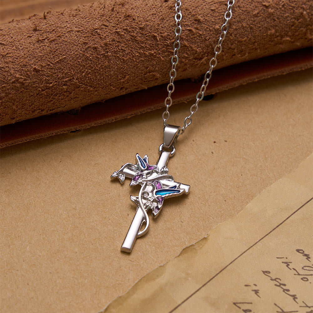 Christianartworkshop Collier à fine chaîne en forme de croix orné d'un colibri émaillé à la main : emblème de douce bénédiction céleste - image 4