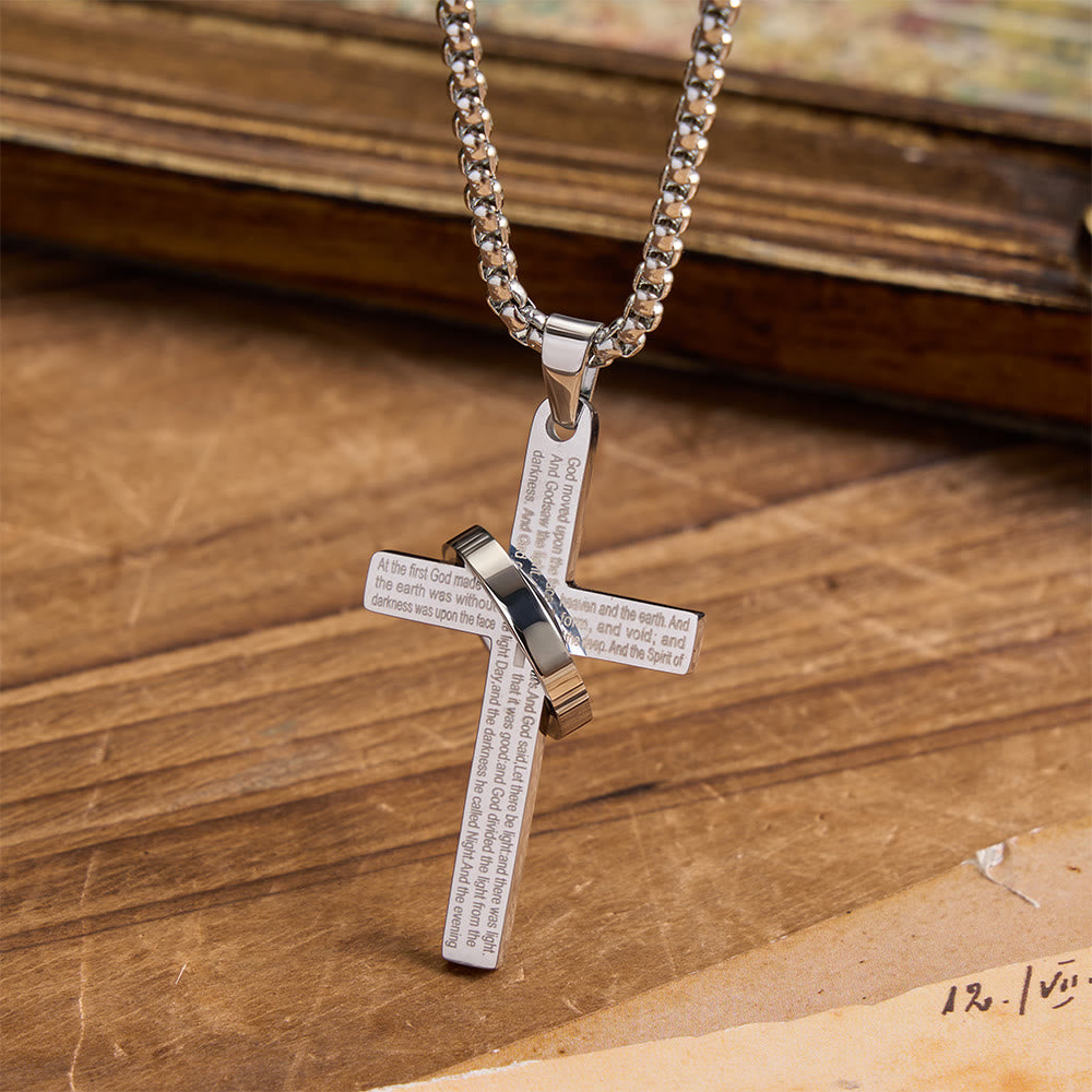 Christianartworkshop Collier en acier titane avec chaîne à maillons en forme de croix et inscription biblique gravée au laser : emblème de la promesse céleste éternelle - Argent - image 3