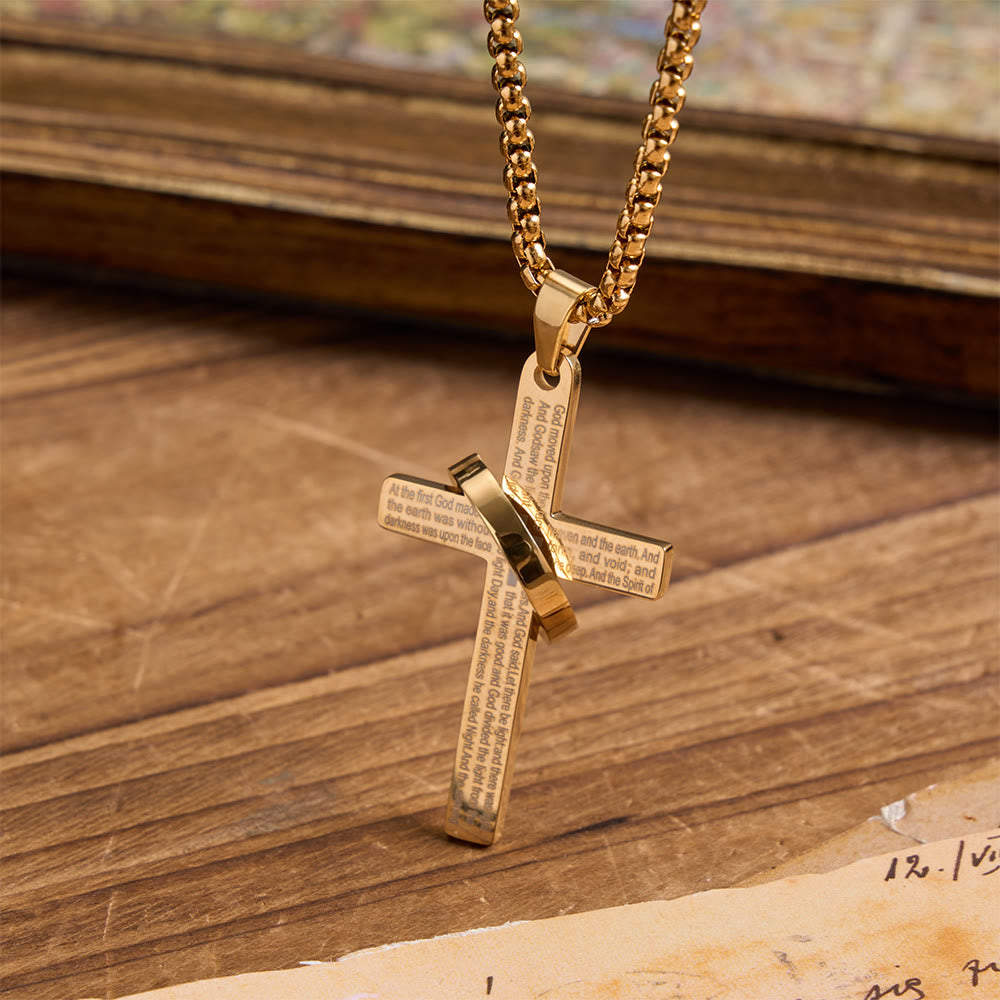 Christianartworkshop Collier en acier titane avec chaîne à maillons en forme de croix et inscription biblique gravée au laser : emblème de la promesse céleste éternelle - Doré - image 2