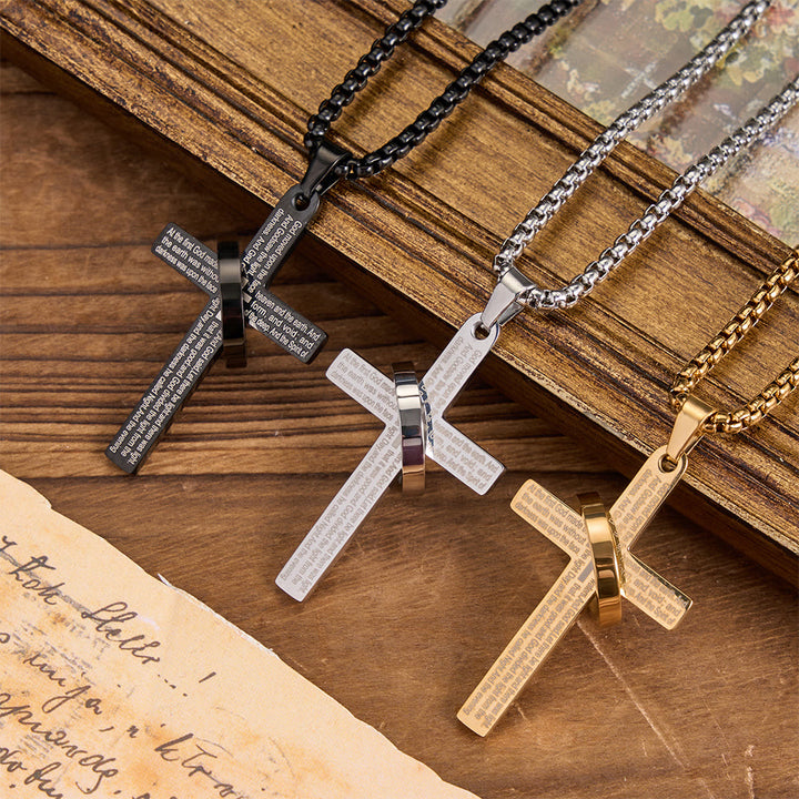 Christianartworkshop Collier en acier titane avec chaîne à maillons en forme de croix et inscription biblique gravée au laser : emblème de la promesse céleste éternelle - image 0