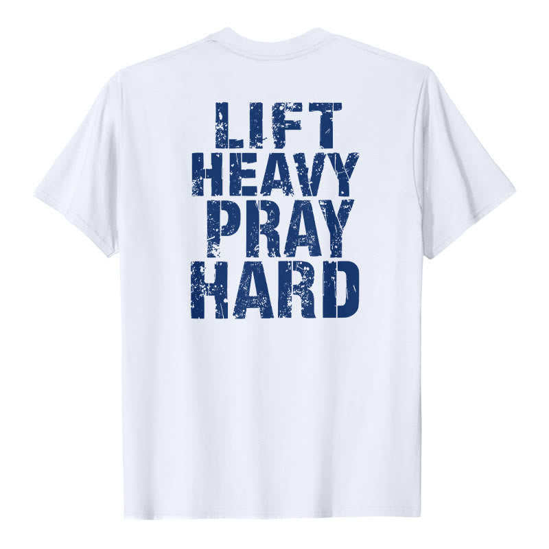 Christianartworkshop T-shirt classique à imprimé lettres vieillies « Heavy Pray Hard » imprimé sur les deux faces - Blanc - 2XL - image 3