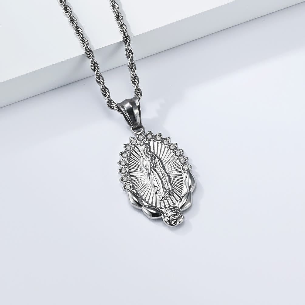 Christianartworkshop Collier en zircon lumineux Notre-Dame Rose Corde : Symbole de la bienveillance divine - image 5