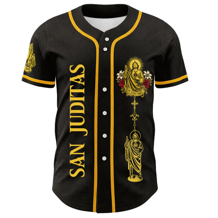 Christianartworkshop San Juditas avec portrait de rose Maillot de baseball boutonné - image 1