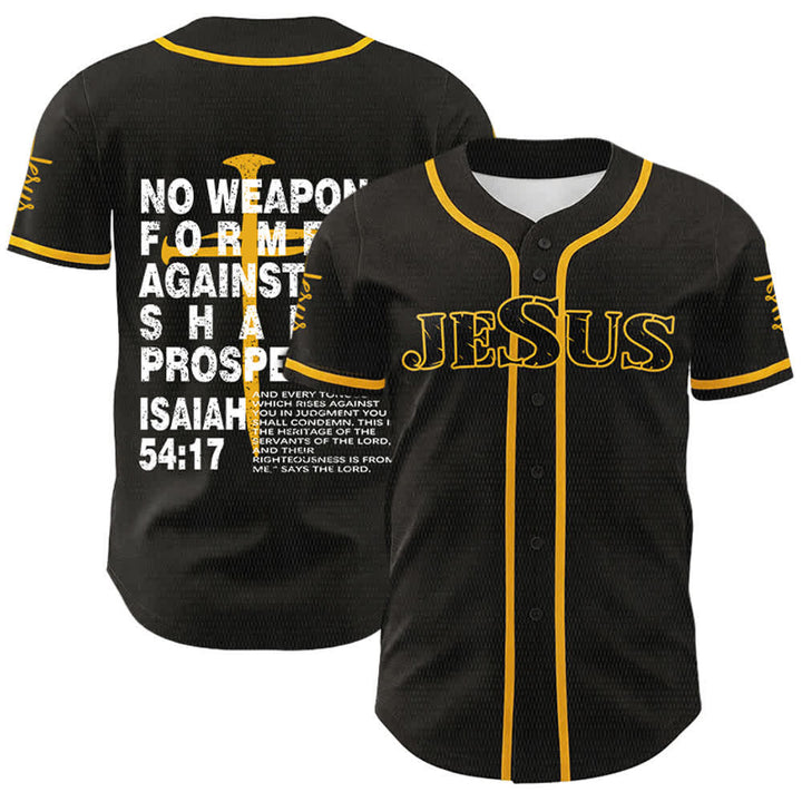 Christianartworkshop Maillot de baseball « Aucune arme forgée contre moi ne prospérera » - Doré - 5XL - image 6