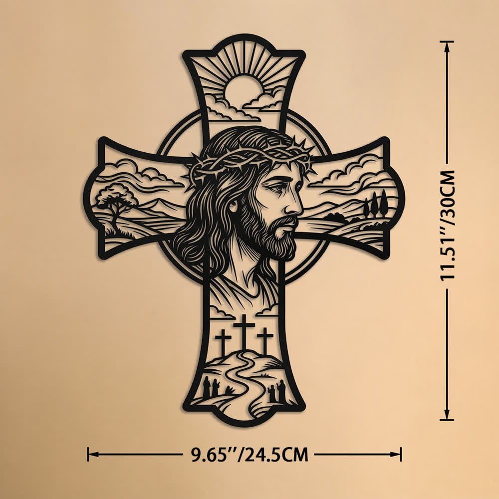 Christianartworkshop Décoration murale en métal découpé au laser représentant une triple croix et une couronne d'épines, symbole de Jésus : Embaume les coins de prière d'une douce chaleur divine. - 9,65''*11,51''*0,04''/24,5*30*0,1 cm - image 9