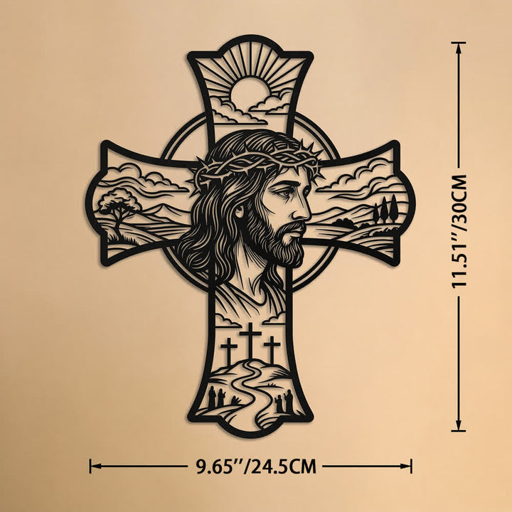 Christianartworkshop Décoration murale en métal découpé au laser représentant une triple croix et une couronne d'épines, symbole de Jésus : Embaume les coins de prière d'une douce chaleur divine. - 9,65''*11,51''*0,04''/24,5*30*0,1 cm - image 9