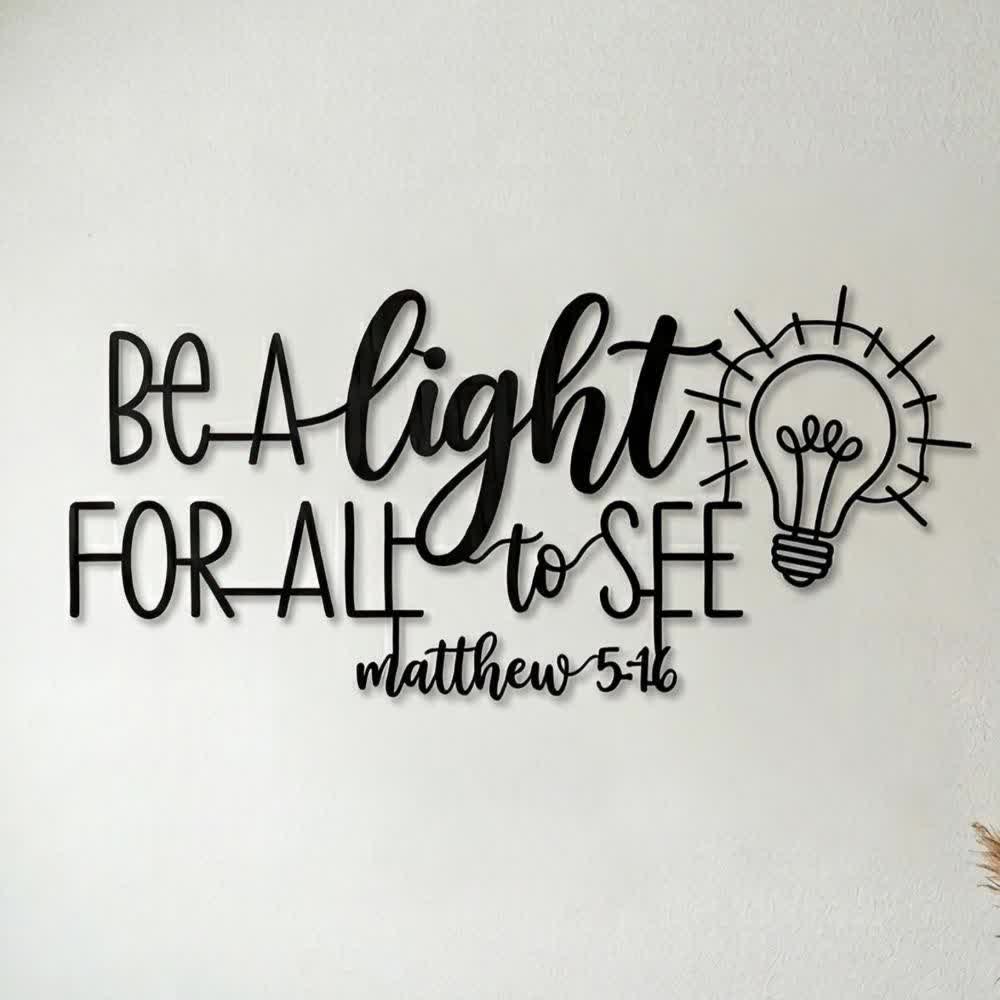 Christianartworkshop Décoration murale en métal avec inscription « Matthieu 5:16 » et ampoule : symbole de la lumière divine - image 0