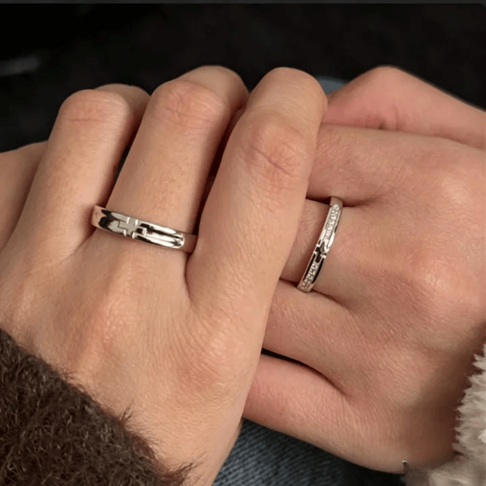 Christianartworkshop Ensemble de bagues de couple ajustables en argent sterling avec croix double style : emblème de l’alliance céleste unifiée - image 1