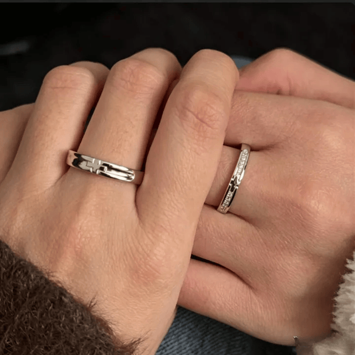 Christianartworkshop Ensemble de bagues de couple ajustables en argent sterling avec croix double style : emblème de l’alliance céleste unifiée - image 1