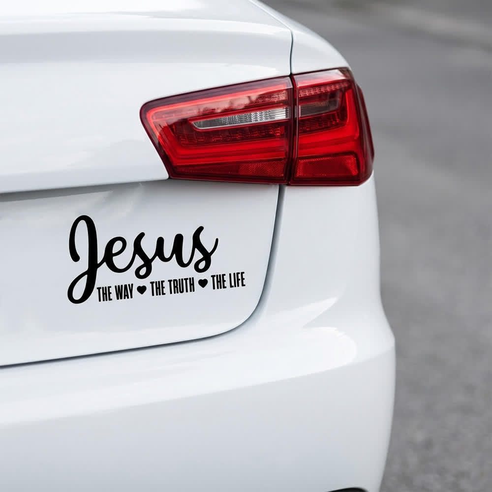Christianartworkshop Autocollant de vitre de voiture avec l'inscription « Jésus en écriture cursive : Le Chemin, la Vérité, la Vie » et un cœur. - image 4