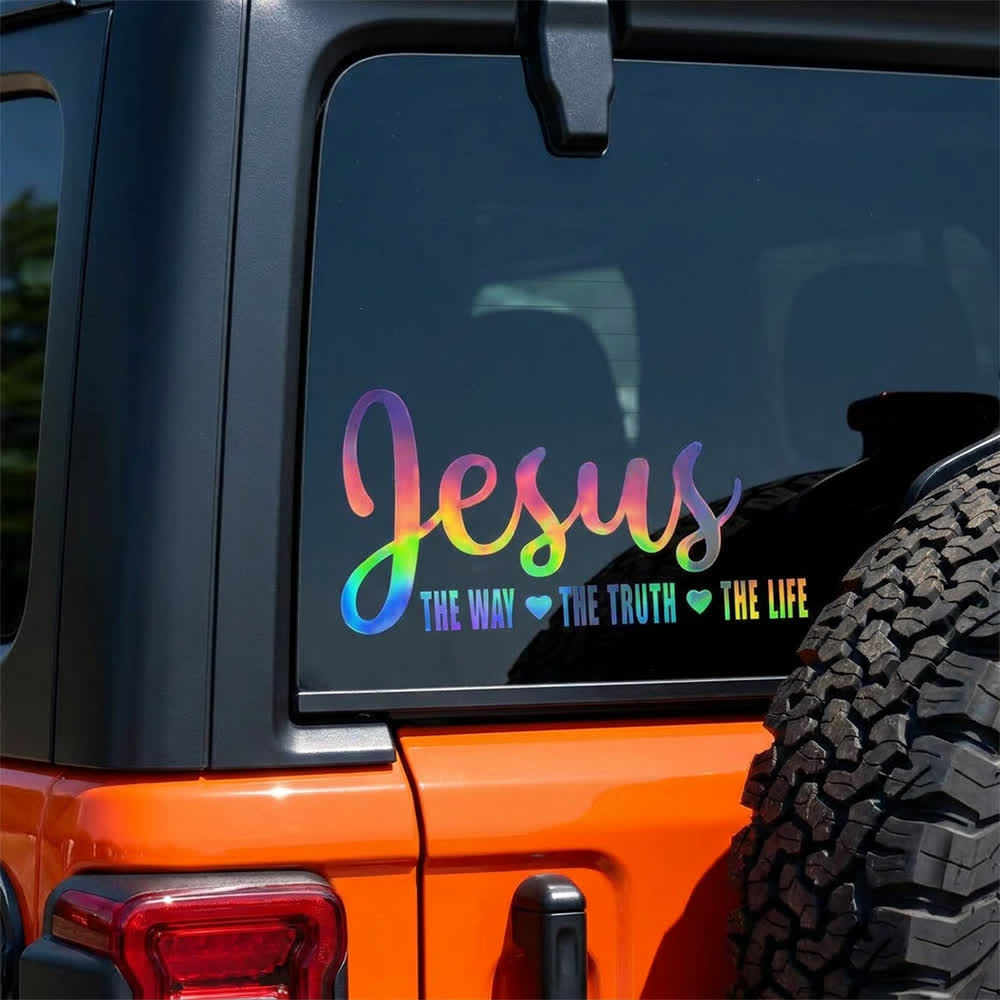 Christianartworkshop Autocollant de vitre de voiture avec l'inscription « Jésus en écriture cursive : Le Chemin, la Vérité, la Vie » et un cœur. - image 10