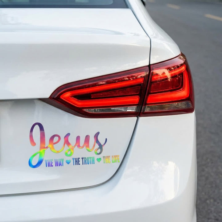 Christianartworkshop Autocollant de vitre de voiture avec l'inscription « Jésus en écriture cursive : Le Chemin, la Vérité, la Vie » et un cœur. - image 11