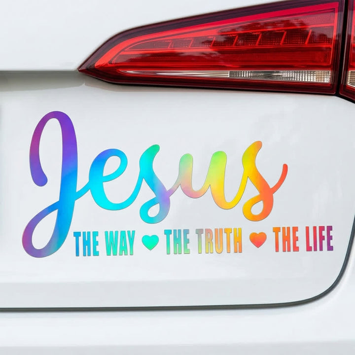 Christianartworkshop Autocollant de vitre de voiture avec l'inscription « Jésus en écriture cursive : Le Chemin, la Vérité, la Vie » et un cœur. - Laser - image 9