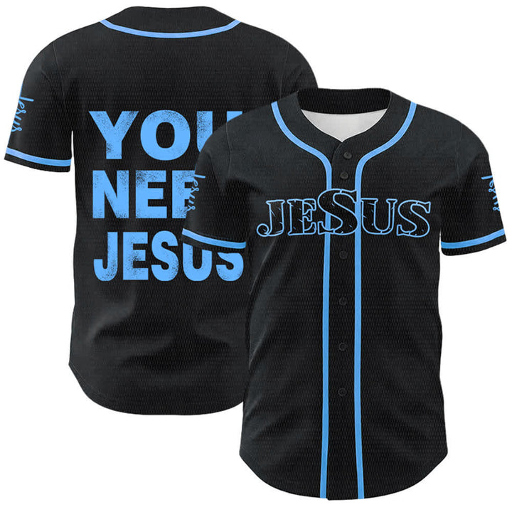 Christianartworkshop Maillot de baseball unisexe « You Need Jesus Faith Statement » - Bleu - 5XL - image 12