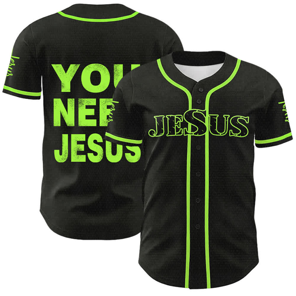 Christianartworkshop Maillot de baseball unisexe « You Need Jesus Faith Statement » - Vert - 5XL - image 18