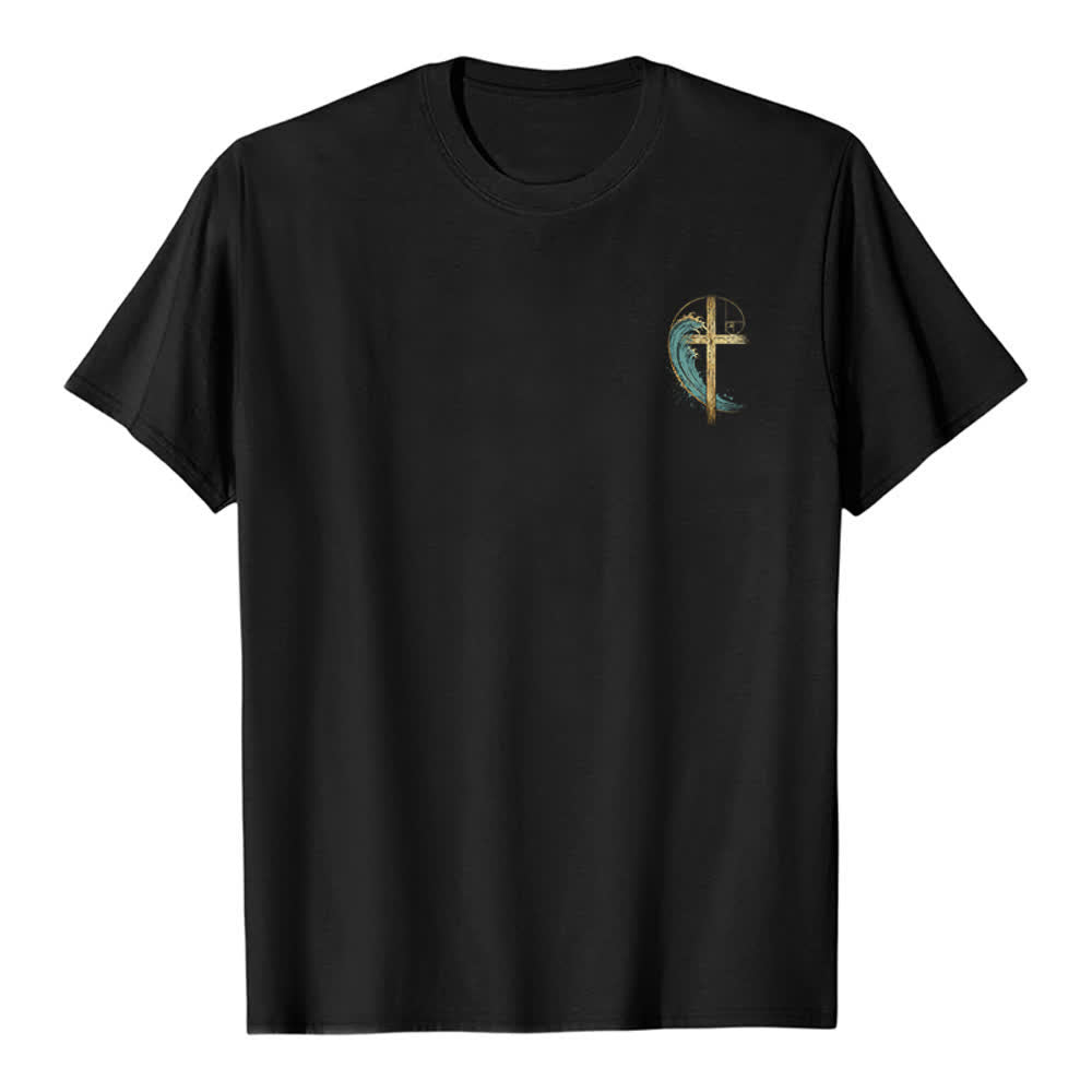 Christianartworkshop T-shirt classique imprimé recto-verso avec motif de la vague de Fibonacci et croix d'or - image 20