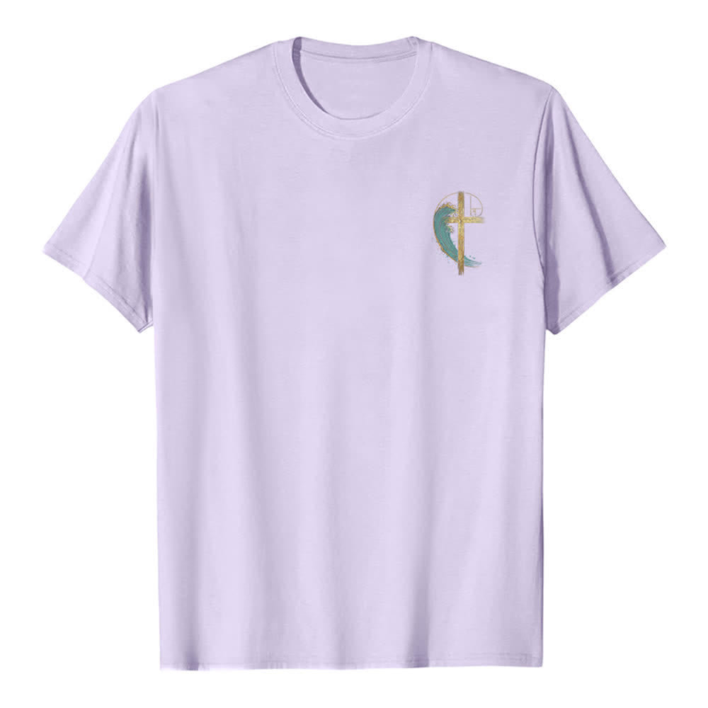 Christianartworkshop T-shirt classique imprimé recto-verso avec motif de la vague de Fibonacci et croix d'or - image 26