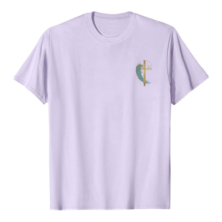 Christianartworkshop T-shirt classique imprimé recto-verso avec motif de la vague de Fibonacci et croix d'or - image 26
