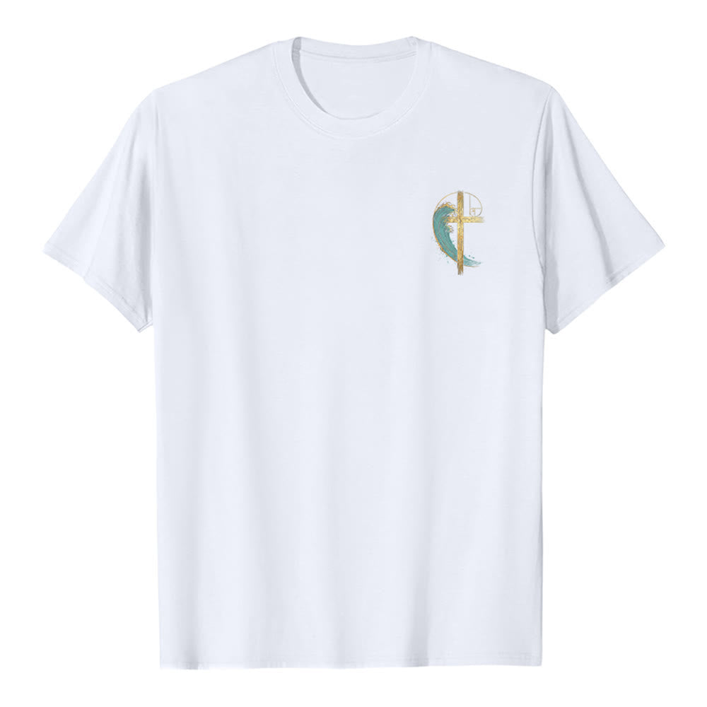 Christianartworkshop T-shirt classique imprimé recto-verso avec motif de la vague de Fibonacci et croix d'or - image 8