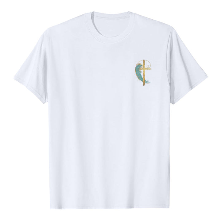 Christianartworkshop T-shirt classique imprimé recto-verso avec motif de la vague de Fibonacci et croix d'or - image 8