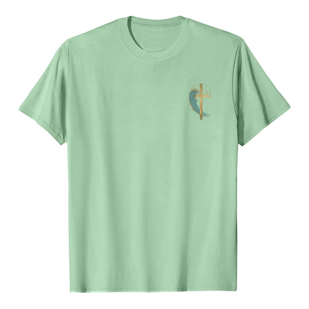Christianartworkshop T-shirt classique imprimé recto-verso avec motif de la vague de Fibonacci et croix d'or - image 2