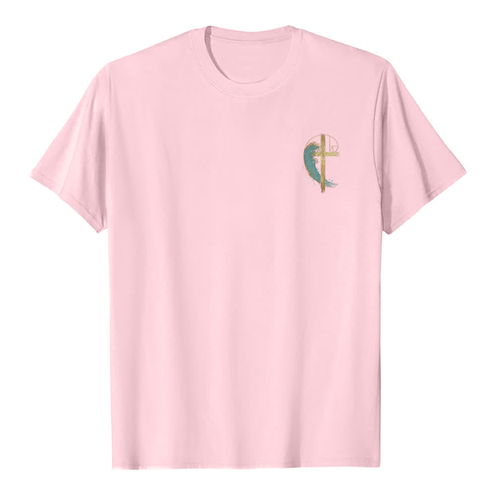 Christianartworkshop T-shirt classique imprimé recto-verso avec motif de la vague de Fibonacci et croix d'or - image 5