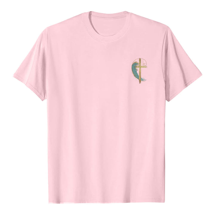 Christianartworkshop T-shirt classique imprimé recto-verso avec motif de la vague de Fibonacci et croix d'or - image 5
