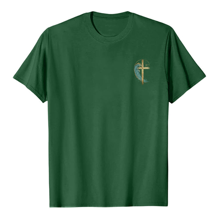 Christianartworkshop T-shirt classique imprimé recto-verso avec motif de la vague de Fibonacci et croix d'or - image 17