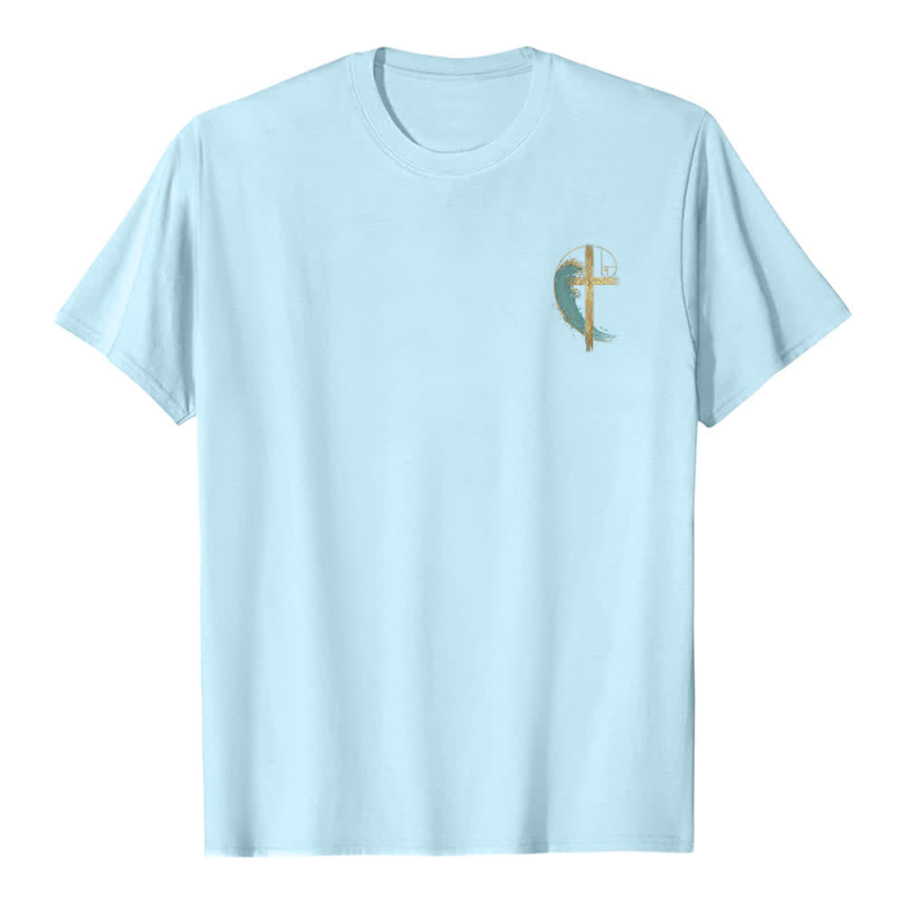 Christianartworkshop T-shirt classique imprimé recto-verso avec motif de la vague de Fibonacci et croix d'or - image 23
