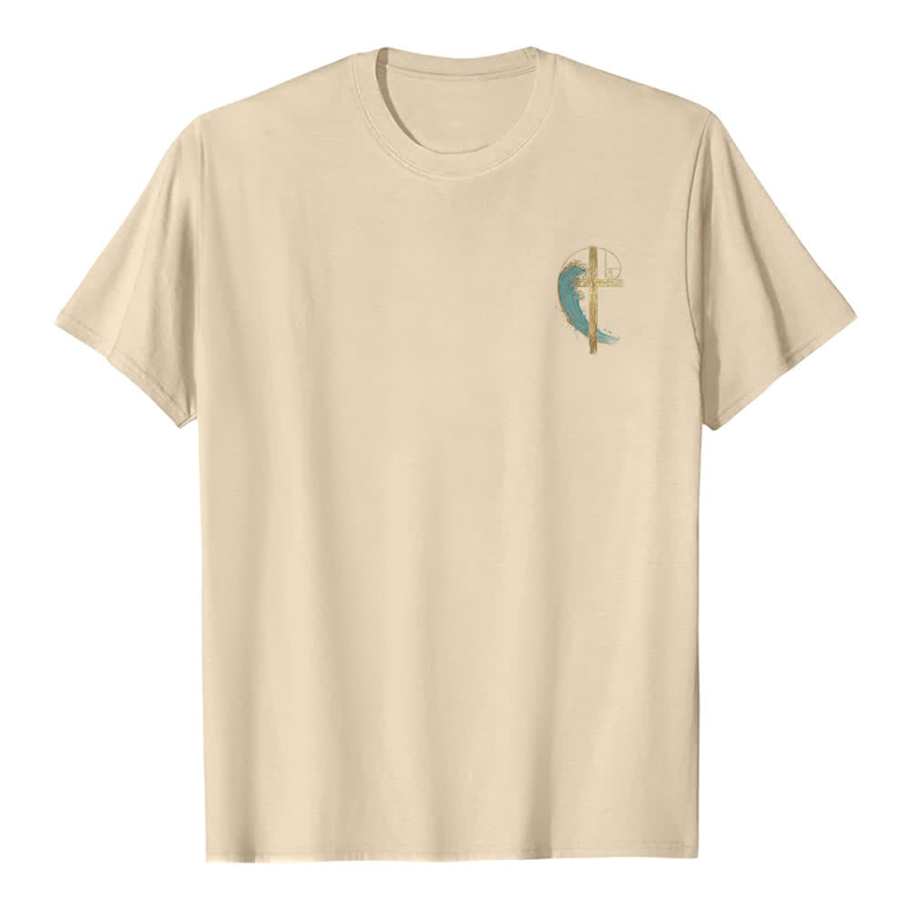 Christianartworkshop T-shirt classique imprimé recto-verso avec motif de la vague de Fibonacci et croix d'or - image 11