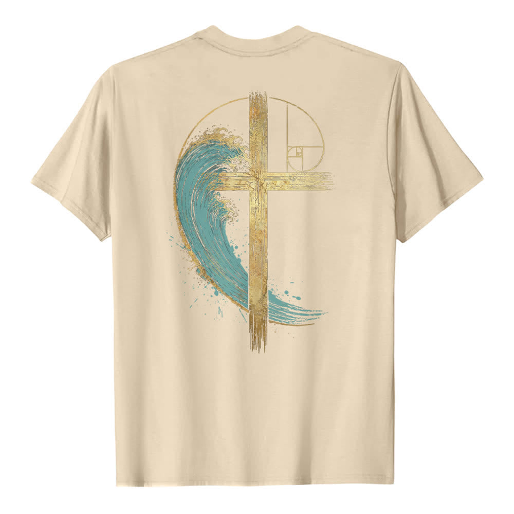 Christianartworkshop T-shirt classique imprimé recto-verso avec motif de la vague de Fibonacci et croix d'or - image 10
