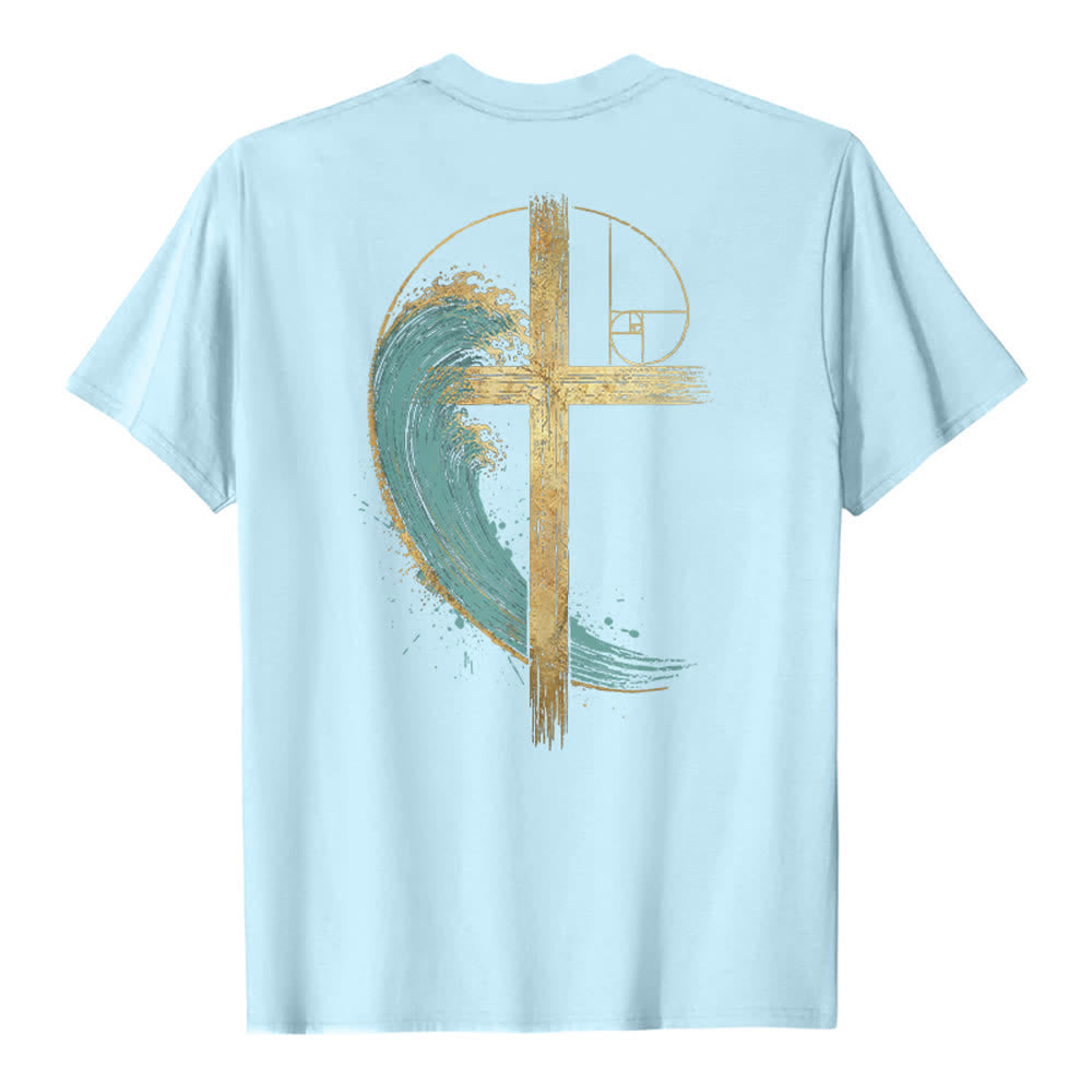 Christianartworkshop T-shirt classique imprimé recto-verso avec motif de la vague de Fibonacci et croix d'or - image 22