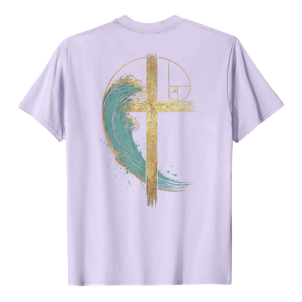 Christianartworkshop T-shirt classique imprimé recto-verso avec motif de la vague de Fibonacci et croix d'or - image 25