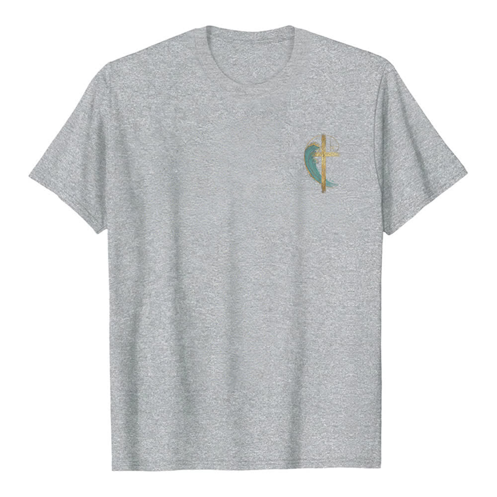 Christianartworkshop T-shirt classique imprimé recto-verso avec motif de la vague de Fibonacci et croix d'or - image 14