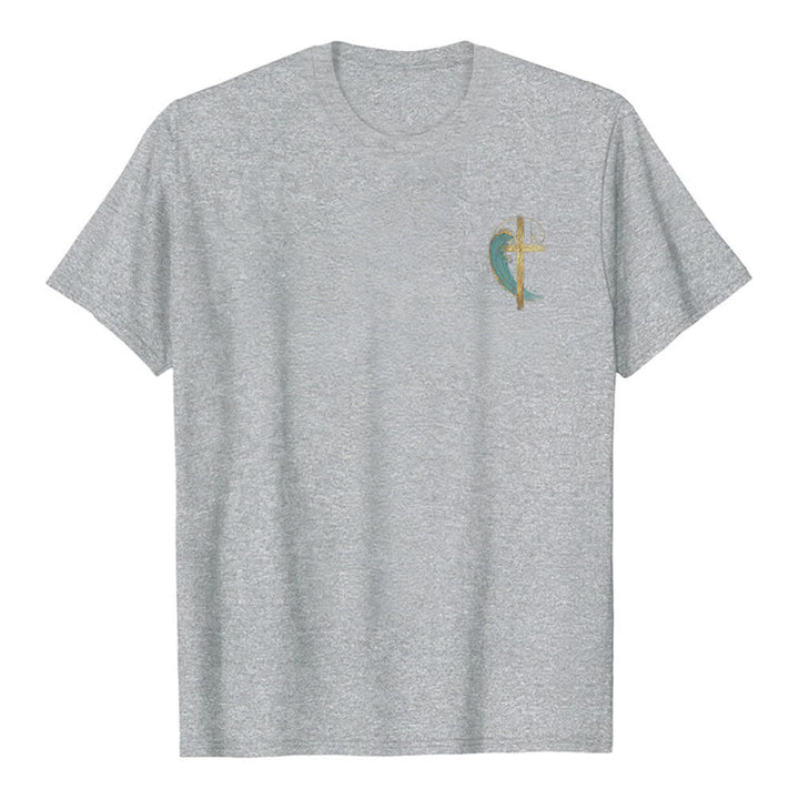 Christianartworkshop T-shirt classique imprimé recto-verso avec motif de la vague de Fibonacci et croix d'or - image 14