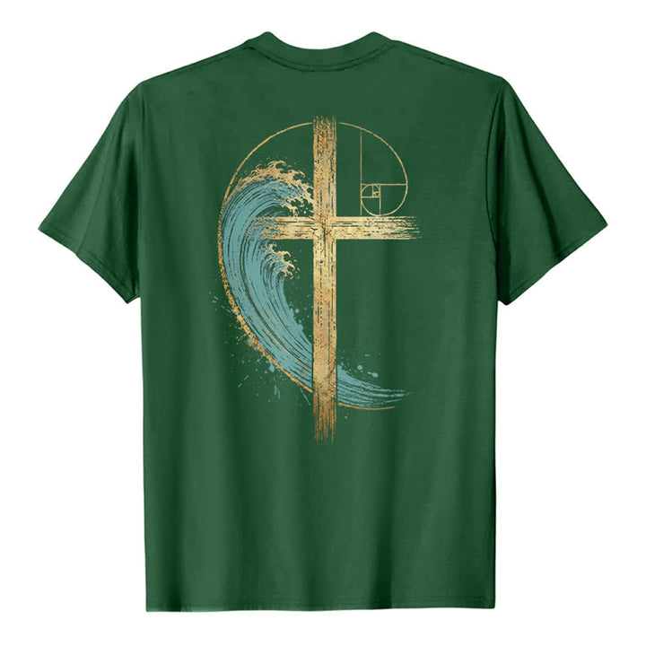 Christianartworkshop T-shirt classique imprimé recto-verso avec motif de la vague de Fibonacci et croix d'or - image 16