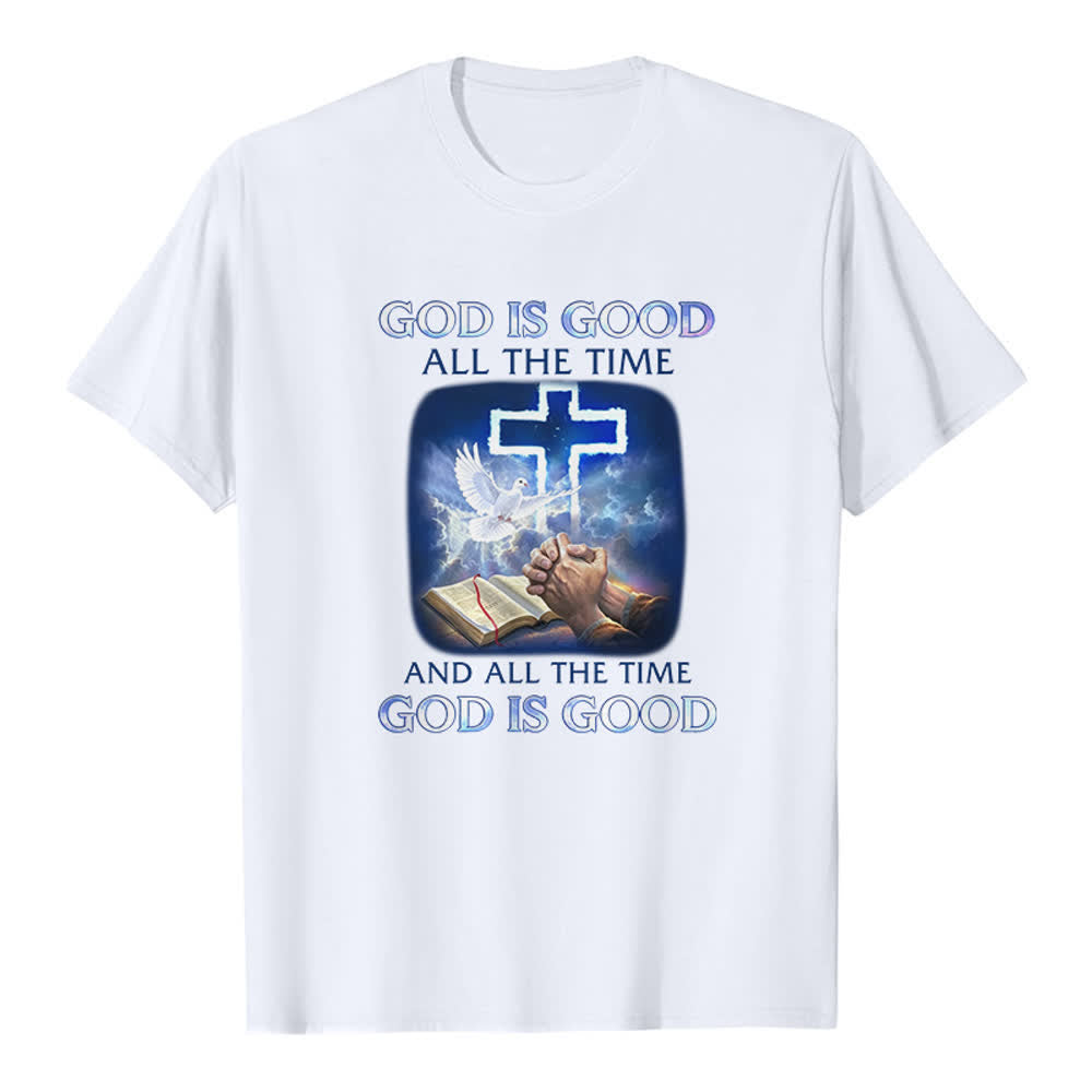 Christianartworkshop T-shirt classique avec imprimé biblique « Dieu est bon en tout temps » et croix et colombe - Blanc - 2XL - image 4