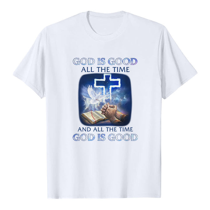 Christianartworkshop T-shirt classique avec imprimé biblique « Dieu est bon en tout temps » et croix et colombe - Blanc - 2XL - image 4