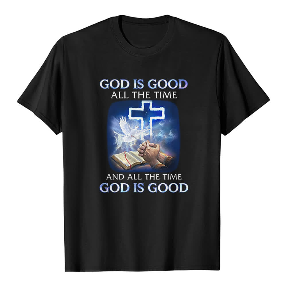 Christianartworkshop T-shirt classique avec imprimé biblique « Dieu est bon en tout temps » et croix et colombe - Noir - 2XL - image 8