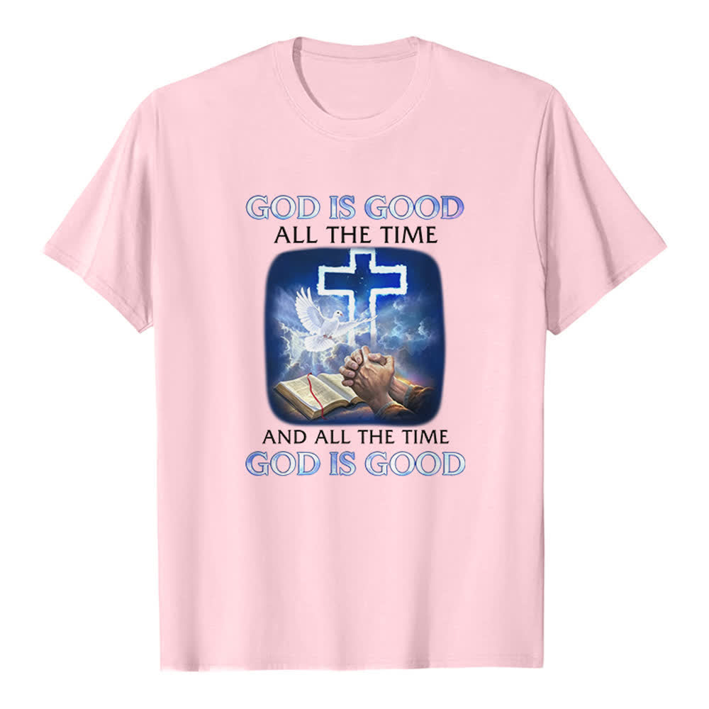 Christianartworkshop T-shirt classique avec imprimé biblique « Dieu est bon en tout temps » et croix et colombe - Rose - 2XL - image 3