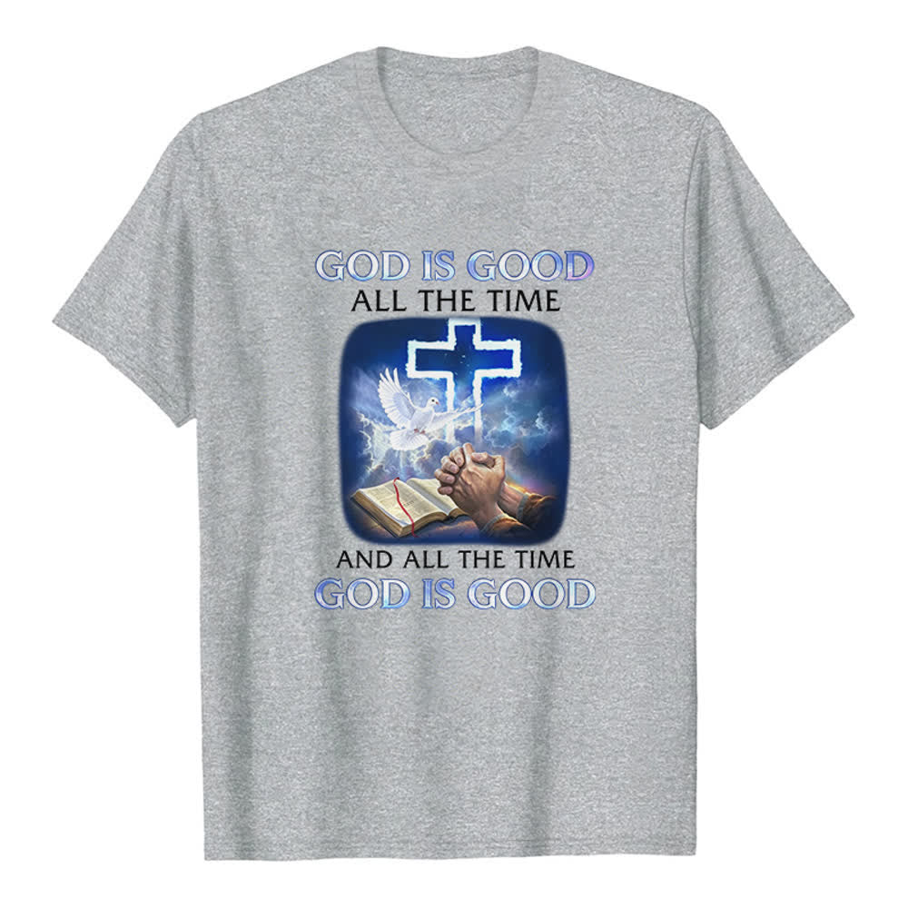 Christianartworkshop T-shirt classique avec imprimé biblique « Dieu est bon en tout temps » et croix et colombe - Gris - 2XL - image 6