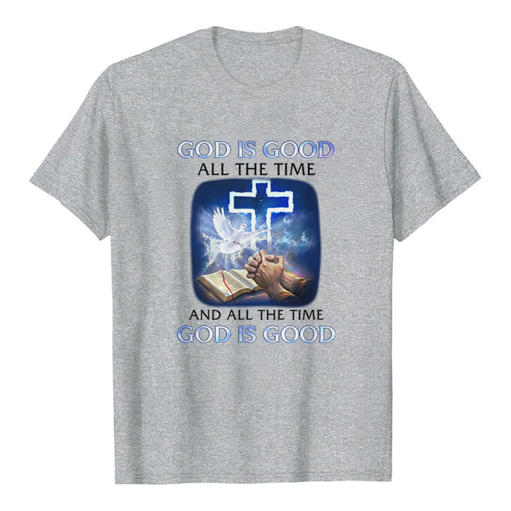 Christianartworkshop T-shirt classique avec imprimé biblique « Dieu est bon en tout temps » et croix et colombe - Gris - 2XL - image 6