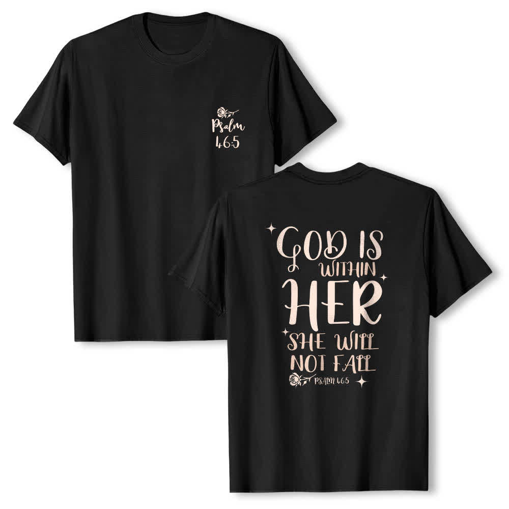 Christianartworkshop T-shirt classique imprimé avec le verset Psaume 46:5 et l'inscription « Dieu est en elle » (double face) - Noir - 2XL - image 0