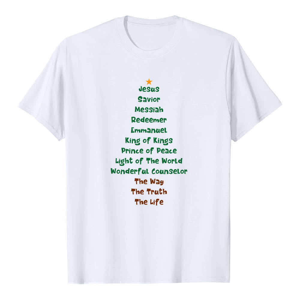 T-shirt classique Christianartworkshop imprimé recto-verso avec les noms de Jésus et des lettres sur un sapin de Noël - Blanc - 2XL - image 6