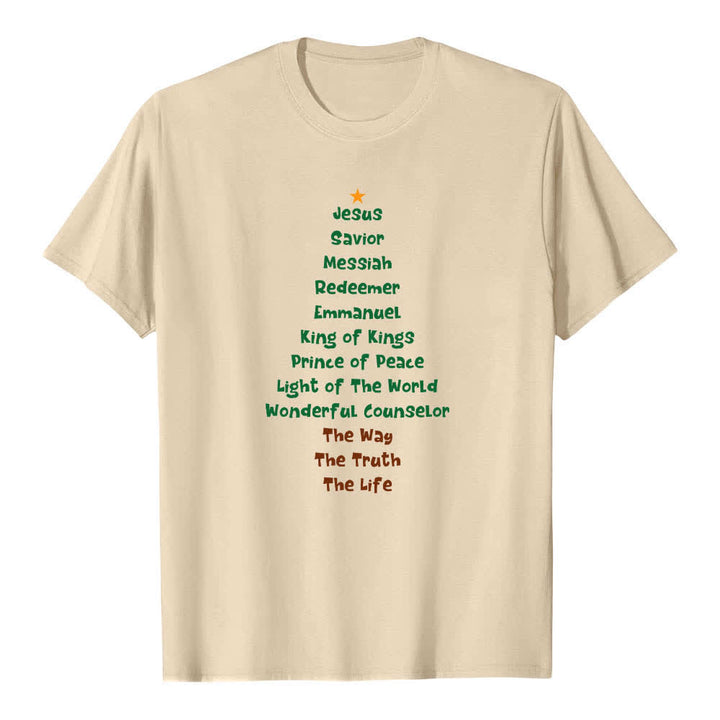 T-shirt classique Christianartworkshop imprimé recto-verso avec les noms de Jésus et des lettres sur un sapin de Noël - Beige - 2XL - image 7