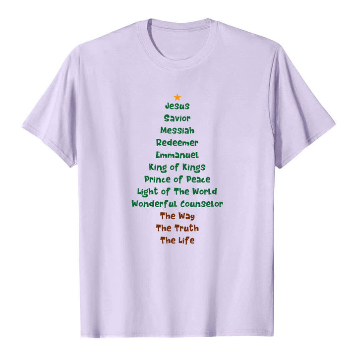 T-shirt classique Christianartworkshop imprimé recto-verso avec les noms de Jésus et des lettres sur un sapin de Noël - Violet - 2XL - image 3