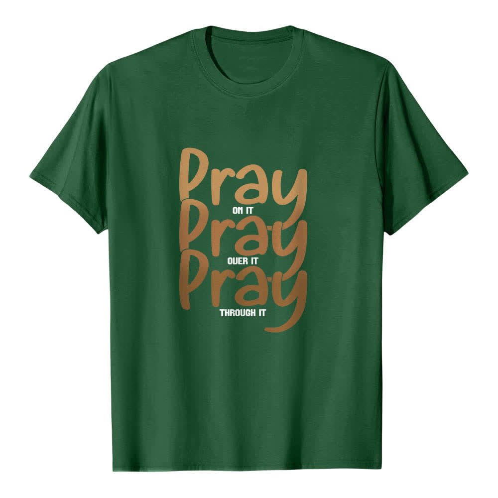 T-shirt classique Christianartworkshop à imprimé recto-verso « Priez dessus, par-dessus, à travers dessus » - Vert foncé - 2XL - image 1