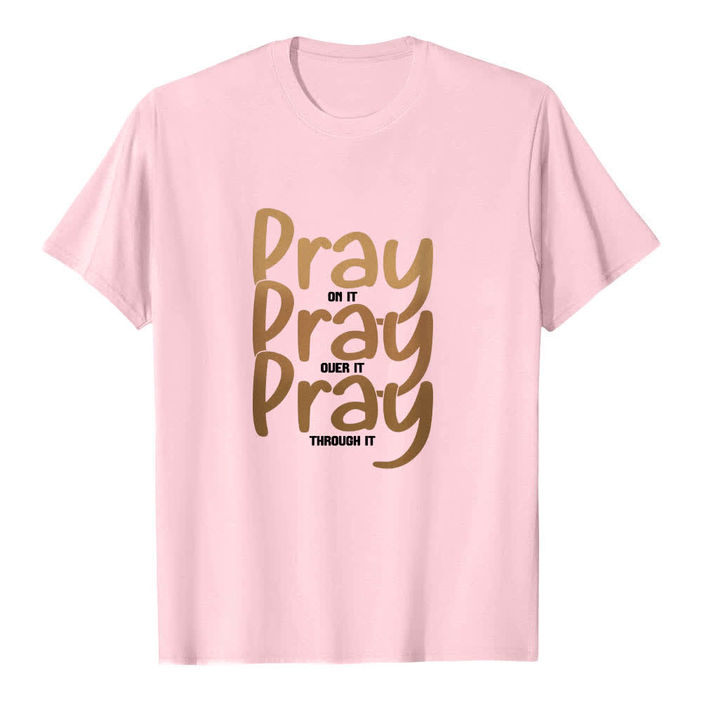T-shirt classique Christianartworkshop à imprimé recto-verso « Priez dessus, par-dessus, à travers dessus » - Rose - 2XL - image 6