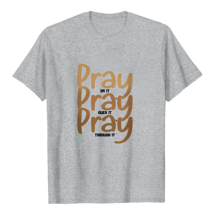 T-shirt classique Christianartworkshop à imprimé recto-verso « Priez dessus, par-dessus, à travers dessus » - Gris - 2XL - image 0