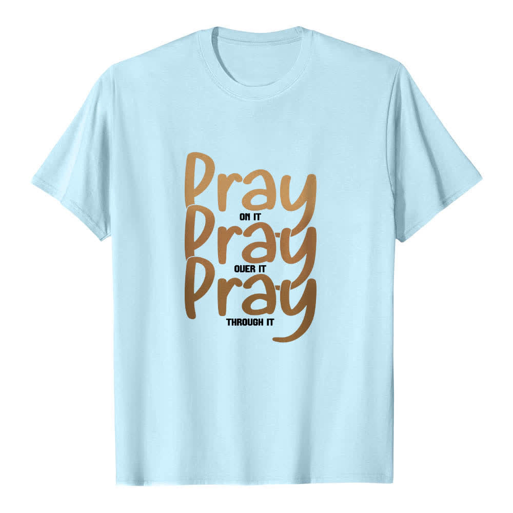 T-shirt classique Christianartworkshop à imprimé recto-verso « Priez dessus, par-dessus, à travers dessus » - Bleu - 2XL - image 3